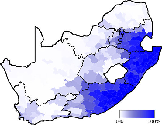 Map showing in which area of the country the Nguni speaking language group is dominant - languages of south africa, south african language