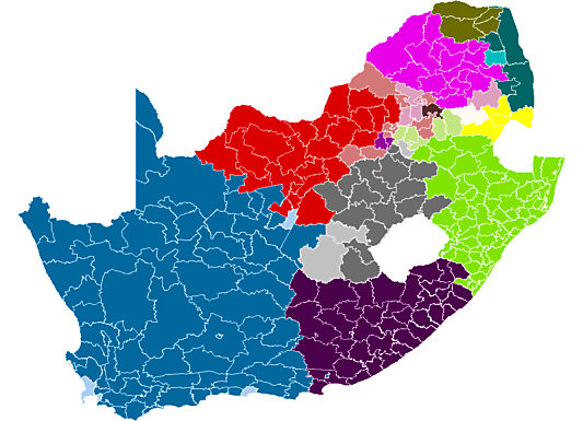 Map showing in which areas of the country the different black languages are spoken - languages of south africa, south african language