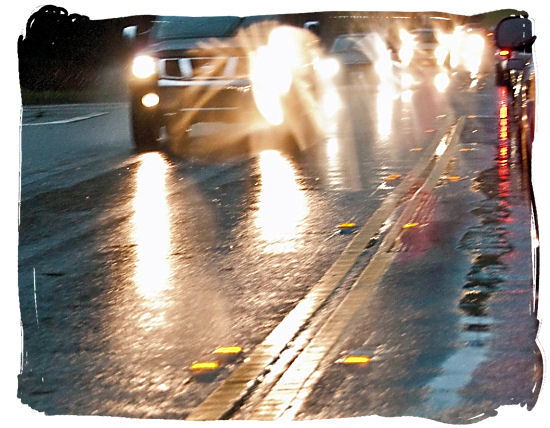 Low visibility driving in the rain at night, a potential night-time danger