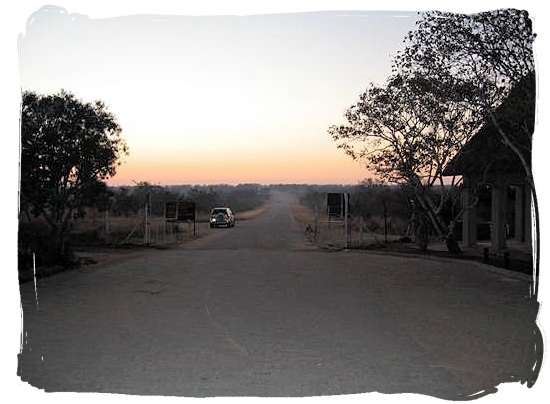 Gate entrance at dawn at Orpen Camp in the Kruger National Park, South Africa