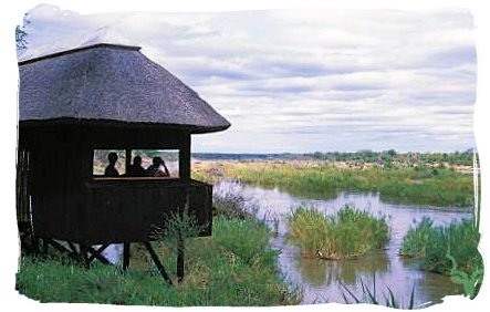 Game and bird viewing hide at Shimuwini bushveld camp, Kruger National Park