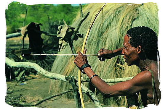 The San people hunted with wooden bow and arrow and also used clubs and spears if necessary