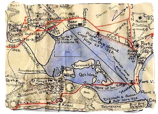 An 1824 hand drawn map of Durban and its harbour