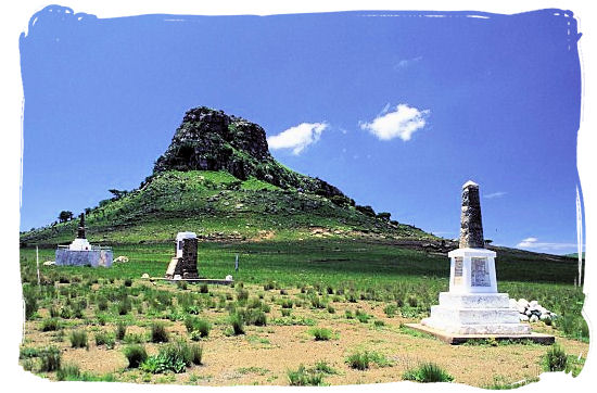Memorial commemorating the fallen British soldiers at Isandlwana Hill - Anglo Boer war battlefields tours in South Africa.