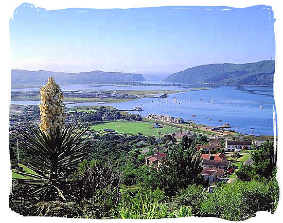 Panorama showing the Knysna lagoon with The Heads in the distance