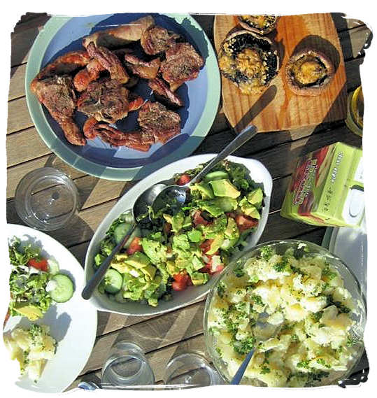Nowadays the starch part of the barbecue meal is often replaced with plenty of fresh vegetables and salads - South African traditional food
