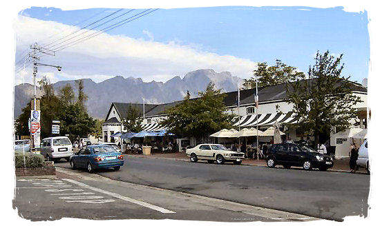 The main street in the town of Franschhoek - The French Huguenots and the Huguenot Museum in South Africa