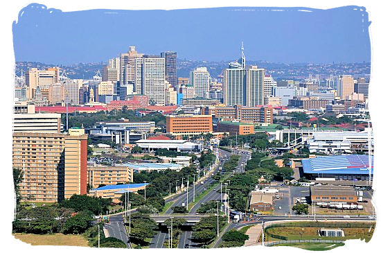 view of the Durban skyline with the hilly suburban areas on the horizon