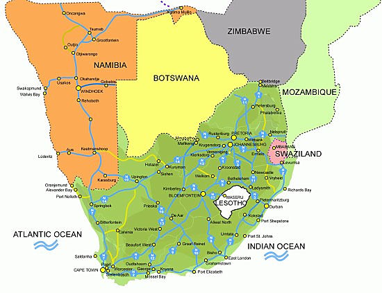 Map showing highways in South Africa
