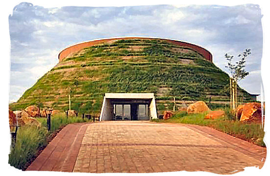 Front view of the Tumulus Building of the Maropeng visitors' centre at the Cradle of Humankind, South Africa