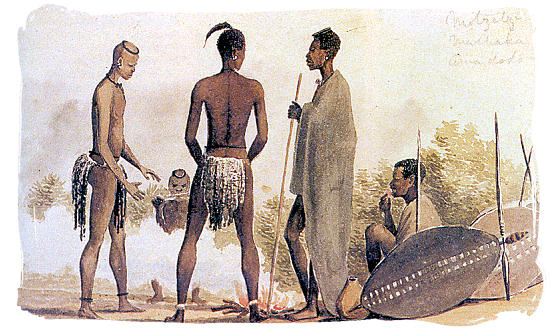 1835 waterpainting of Ndebele (Matabele) warriors by Charles bell - The Ndebele People, Culture and Language