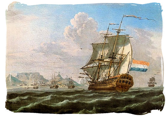 The Noord-Nieuwland in Table Bay, 1762 painting with Table Mountain in the background - History of Cape Town South Africa, Cape of Good Hope History