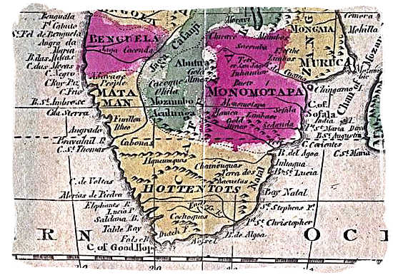 Part of a very old map of Africa showing Southern Africa - Colonial history of South Africa