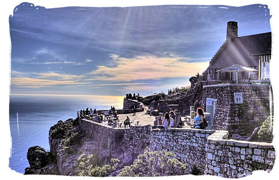 Viewing platform on top of table Mountain with the restaurant in the background - Table Mountain Cape Town South Africa 