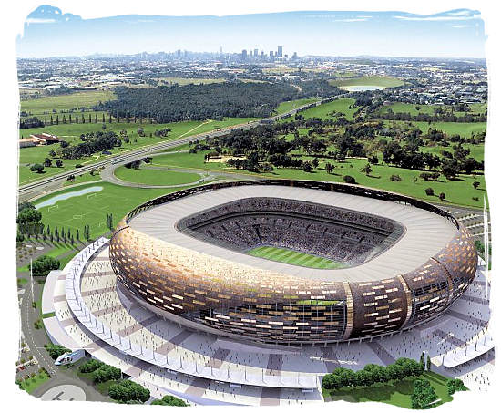 The FNB stadium generally called Soccer City between Johannesburg and Soweto