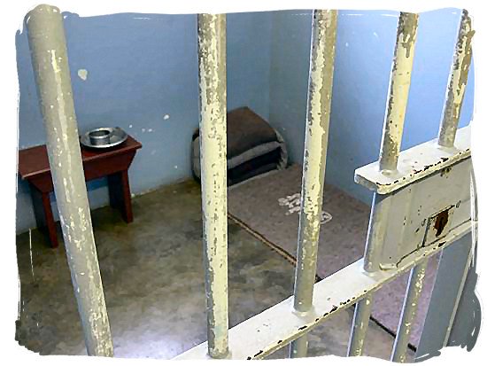 The 2,4 x 2,4 meter (8 x 8 feet) cell in Robben Island prison in which Nelson Mandela spent 18 of his 27 prison years.
