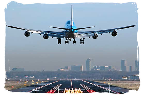 Airplane landing at O.T. Tambo International Airport at Johannesburg