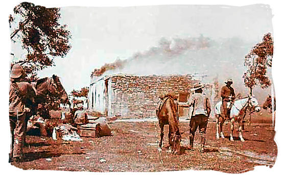 The British implementing the scorched earth policy - Anglo Boer War in South Africa